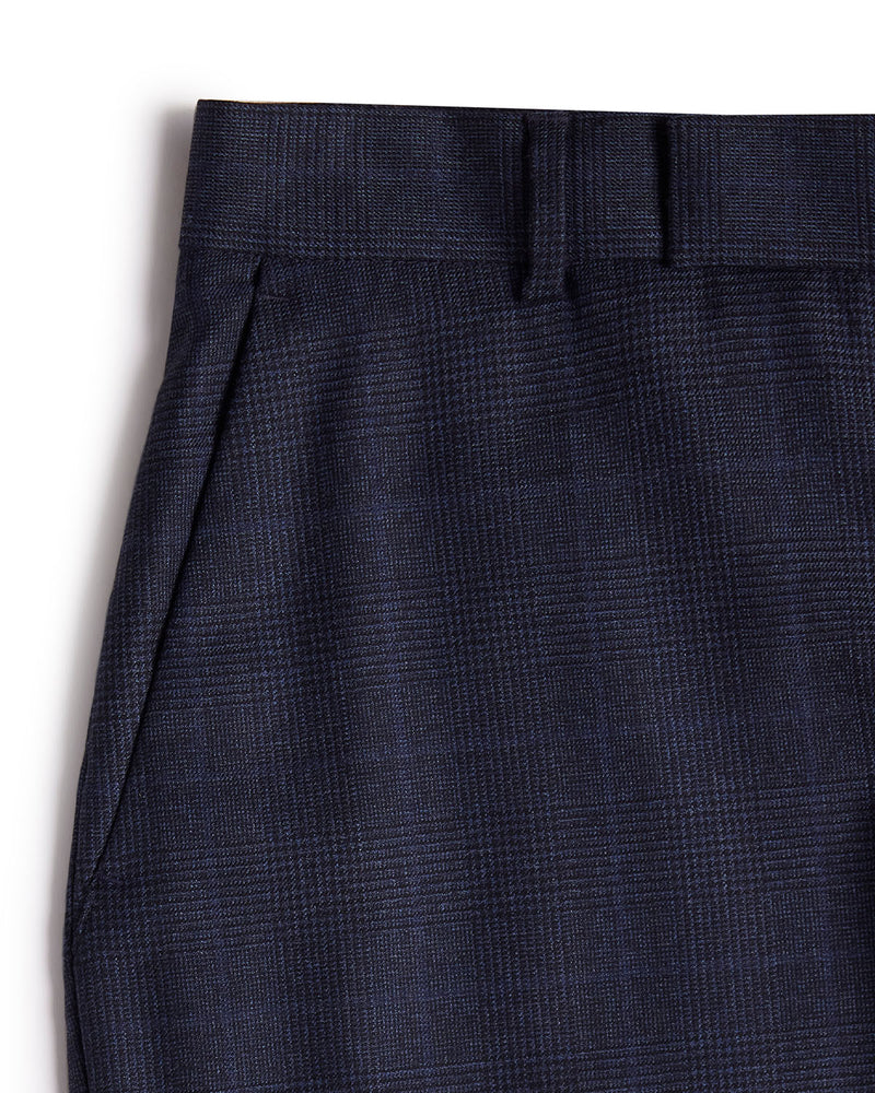Veritas Merino Wool Checked Dress Pants - Blue
