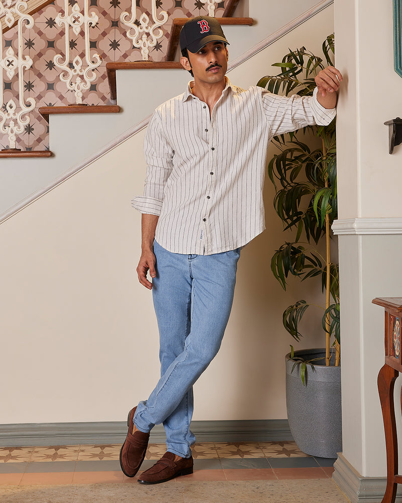 Black & Ecru Striped Shirt