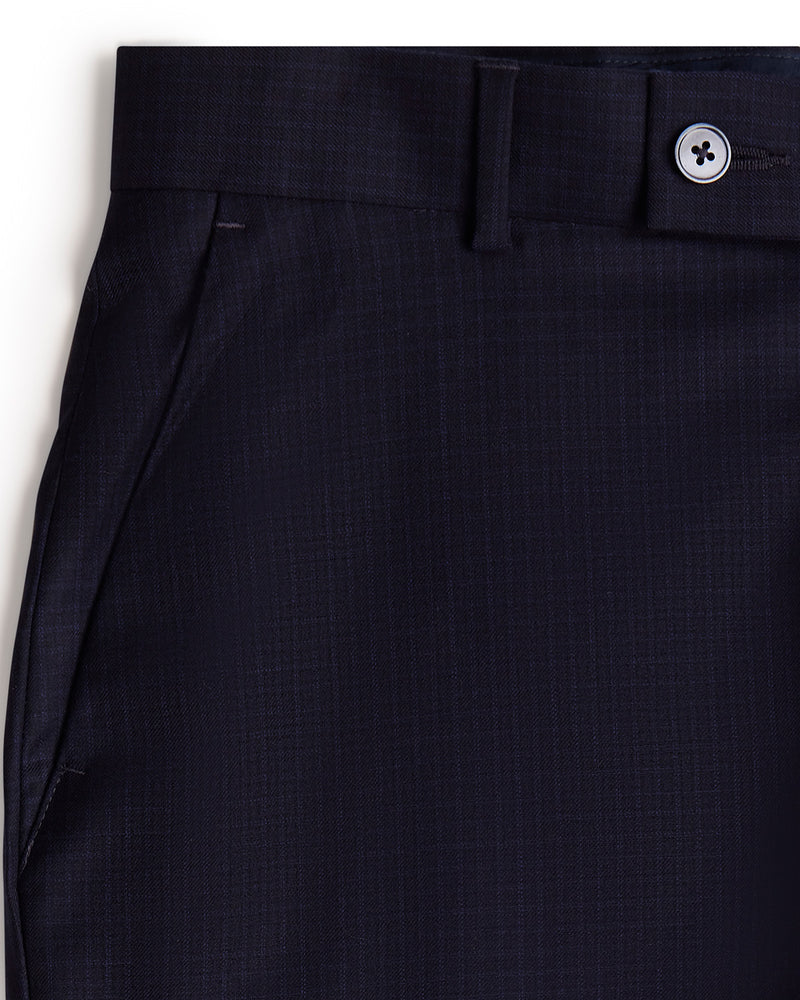Veritas Merino Wool Micro Checked Dress Pants - Blue & Black