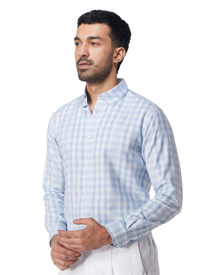 Blue Oxford Checked Shirt