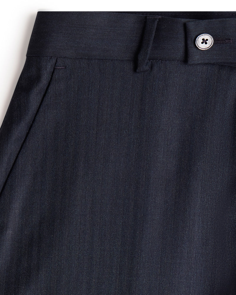 Veritas Merino Wool Herringbone Dress Pants - Blue