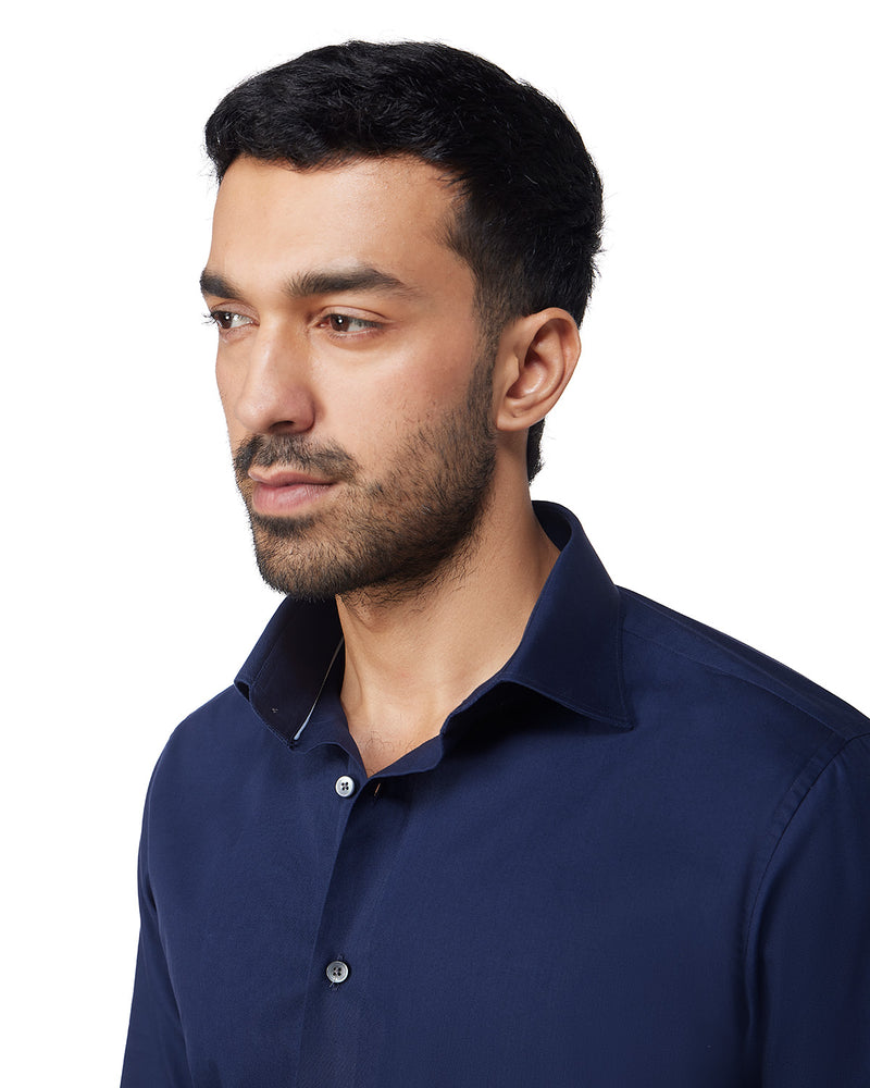 Navy Smooth Cotton Poplin Shirt