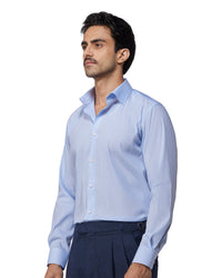 Blue & White Stretch Blended Cotton Striped Shirt