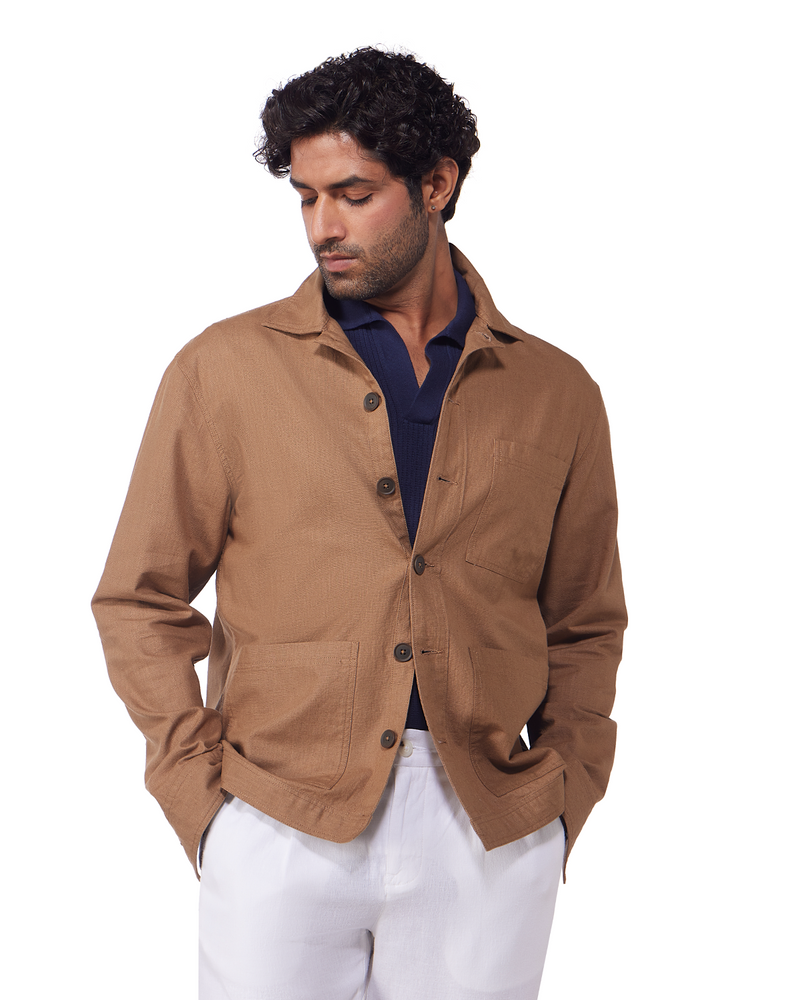 Aven Cotton Linen Shacket - Light Khaki