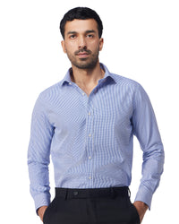Dark Blue Cotton Checked Shirt