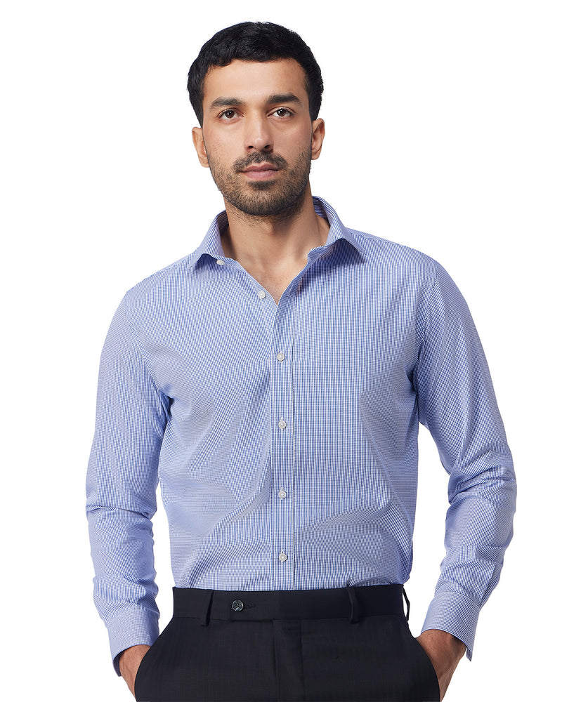 Dark Blue Cotton Checked Shirt