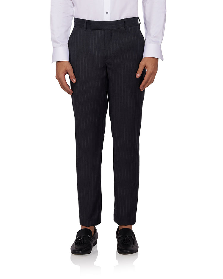 Veritas Merino Wool Striped Dress Pants - Charcoal