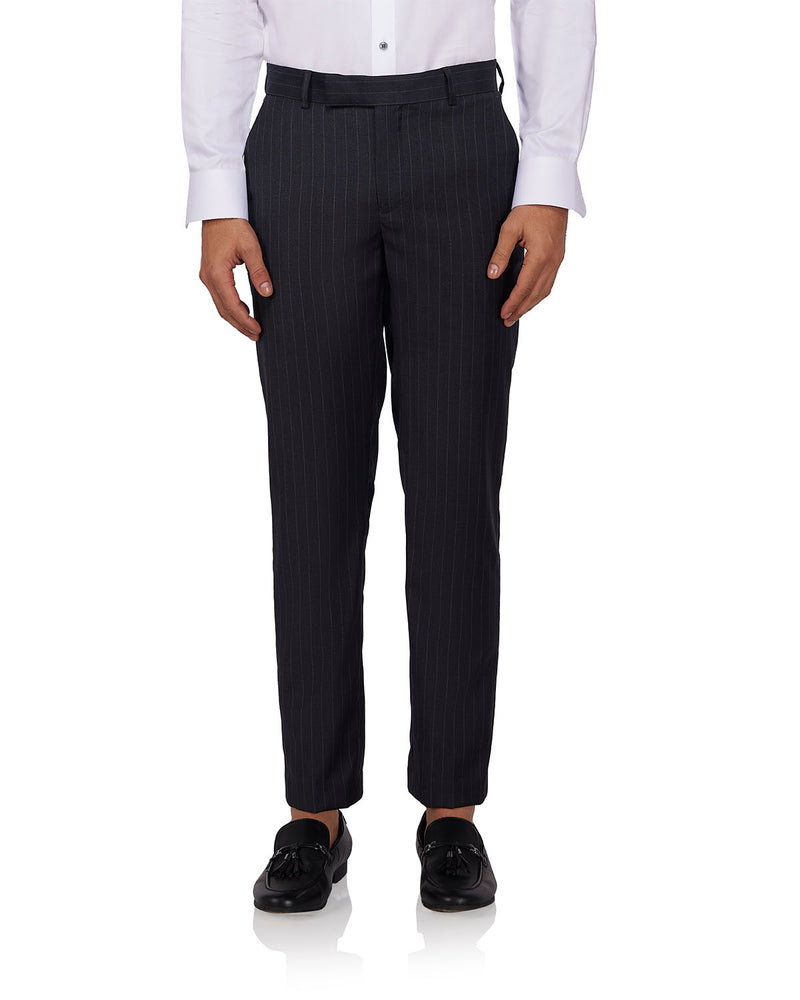 Veritas Merino Wool Striped Dress Pants - Charcoal
