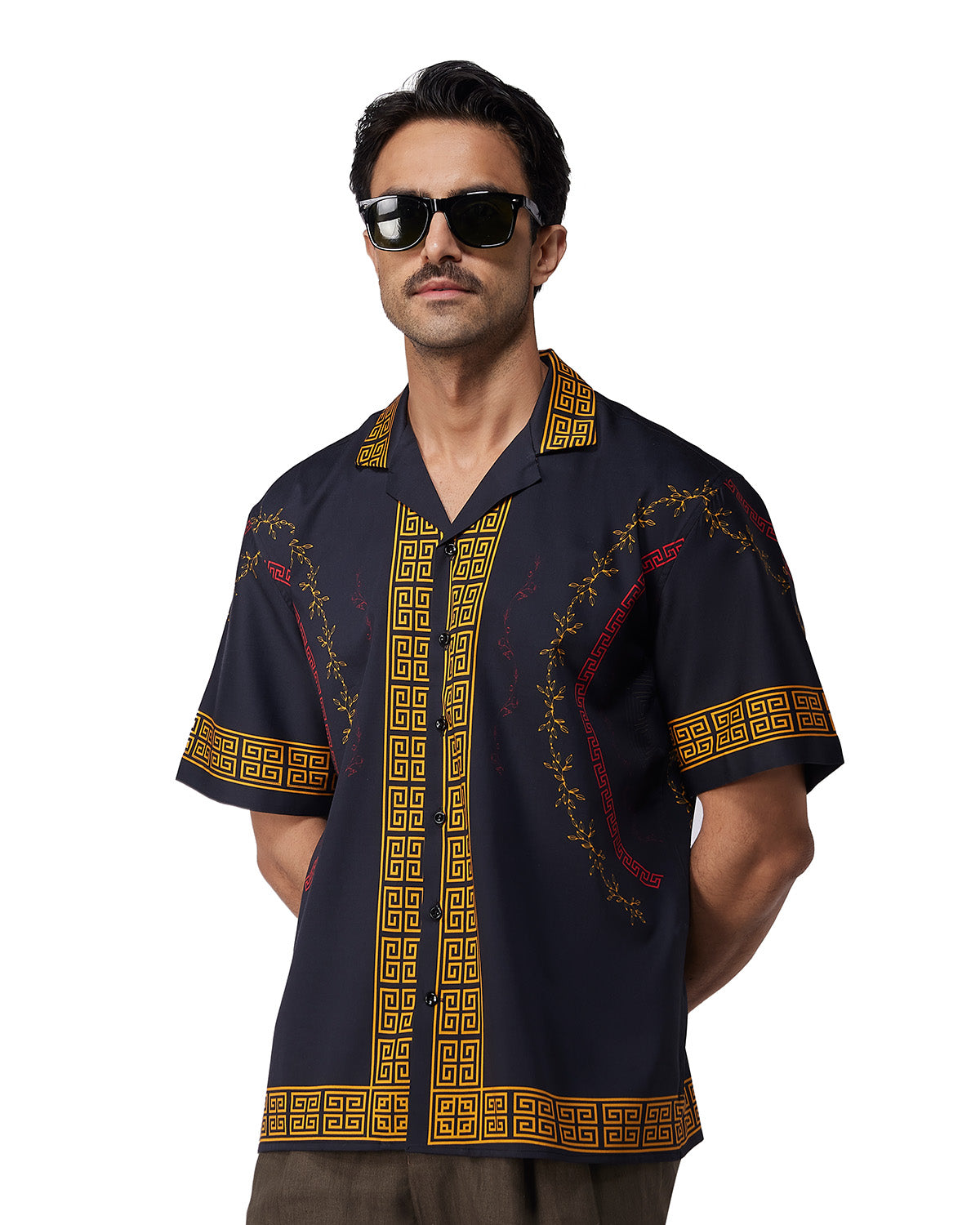 Black & Ochre Half-Sleeve Printed Shirt