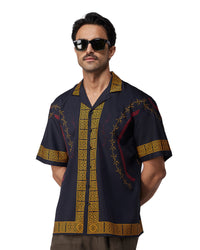Black & Ochre Half-Sleeve Printed Shirt
