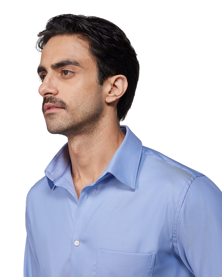Blue Cotton Blend Twill Shirt