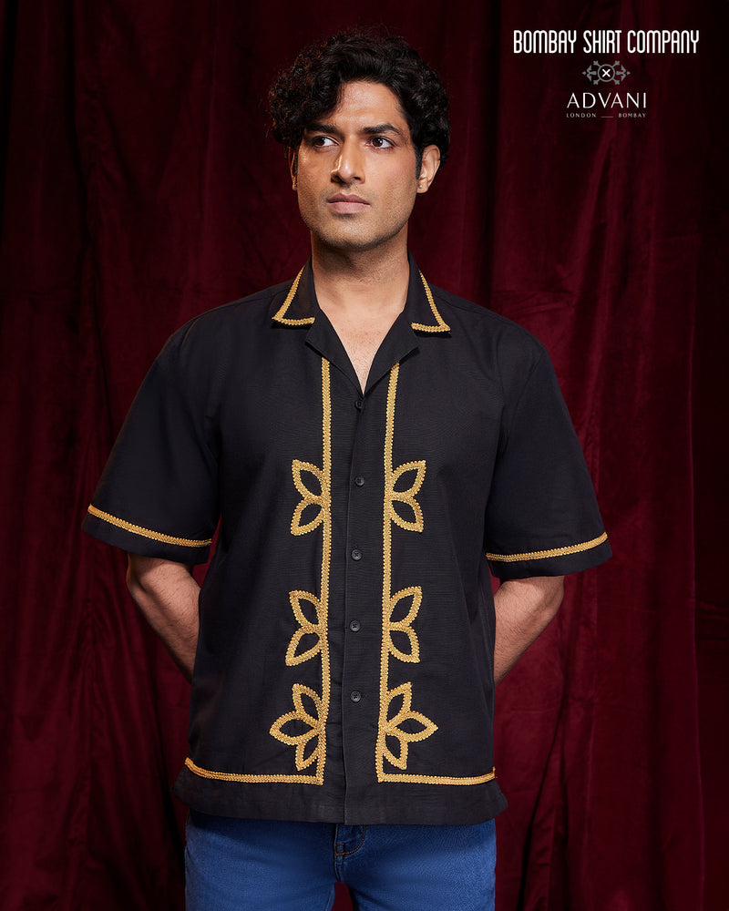 BSC x ALB | Wreath Cotton Linen Embroidered Shirt - Black