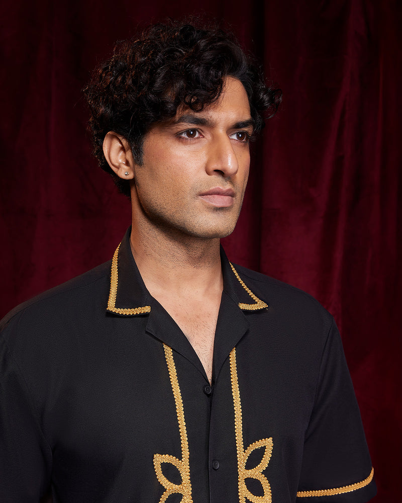 BSC x ALB | Wreath Cotton Linen Embroidered Shirt - Black