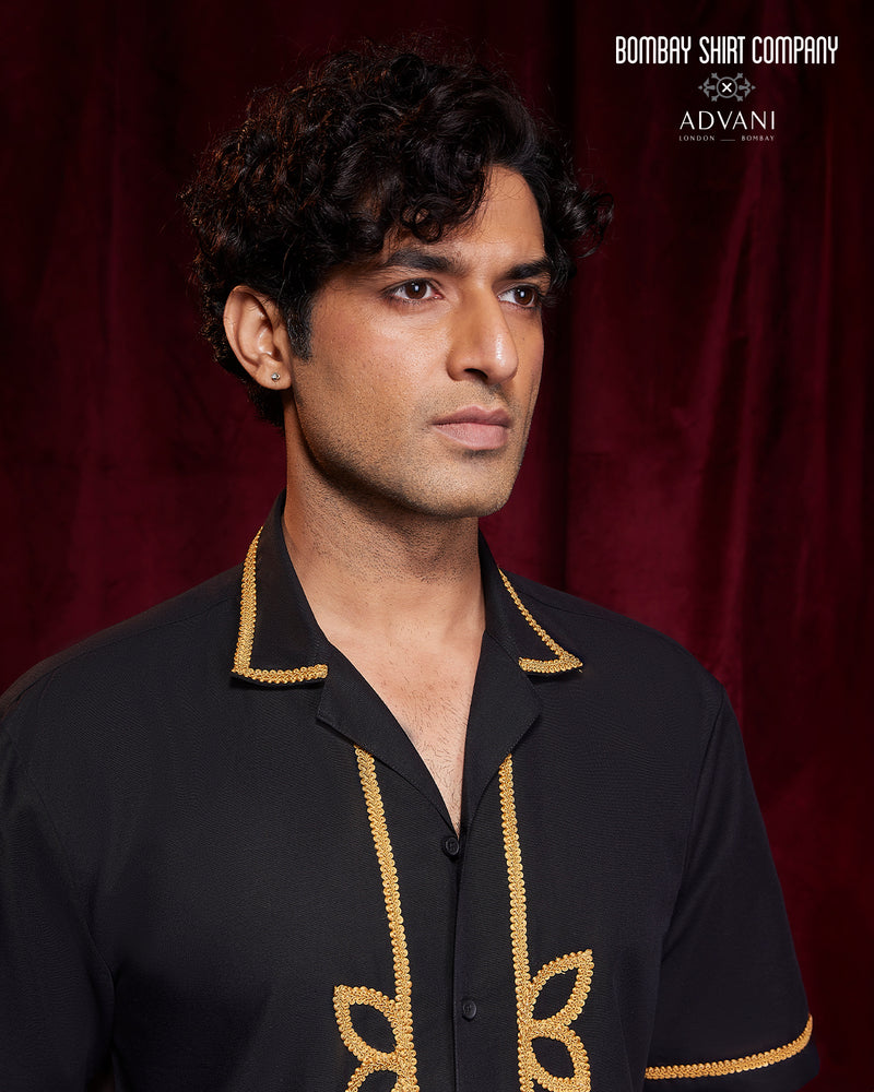 BSC x ALB | Wreath Cotton Linen Embroidered Shirt - Black