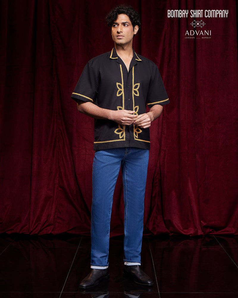 BSC x ALB | Wreath Cotton Linen Embroidered Shirt - Black