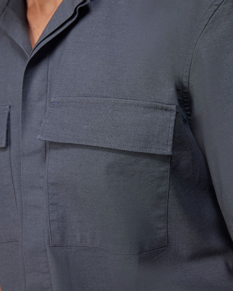 Dark Grey Half-Sleeve Stretch Denim Shirt