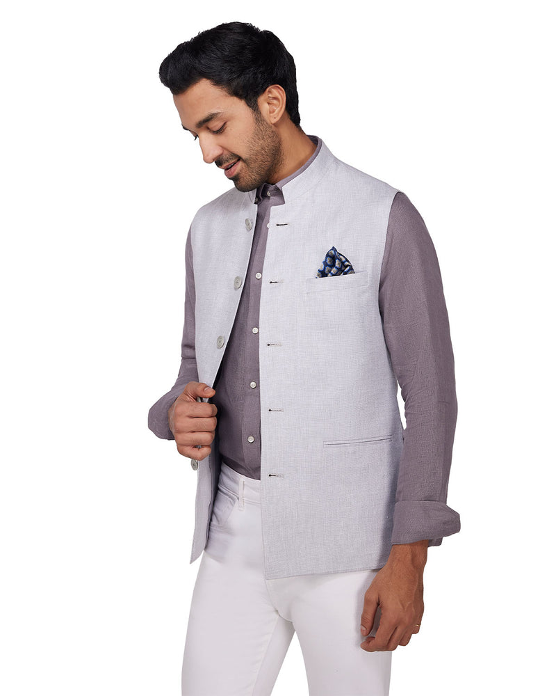 Gale Linen Nehru Jacket - Light Grey