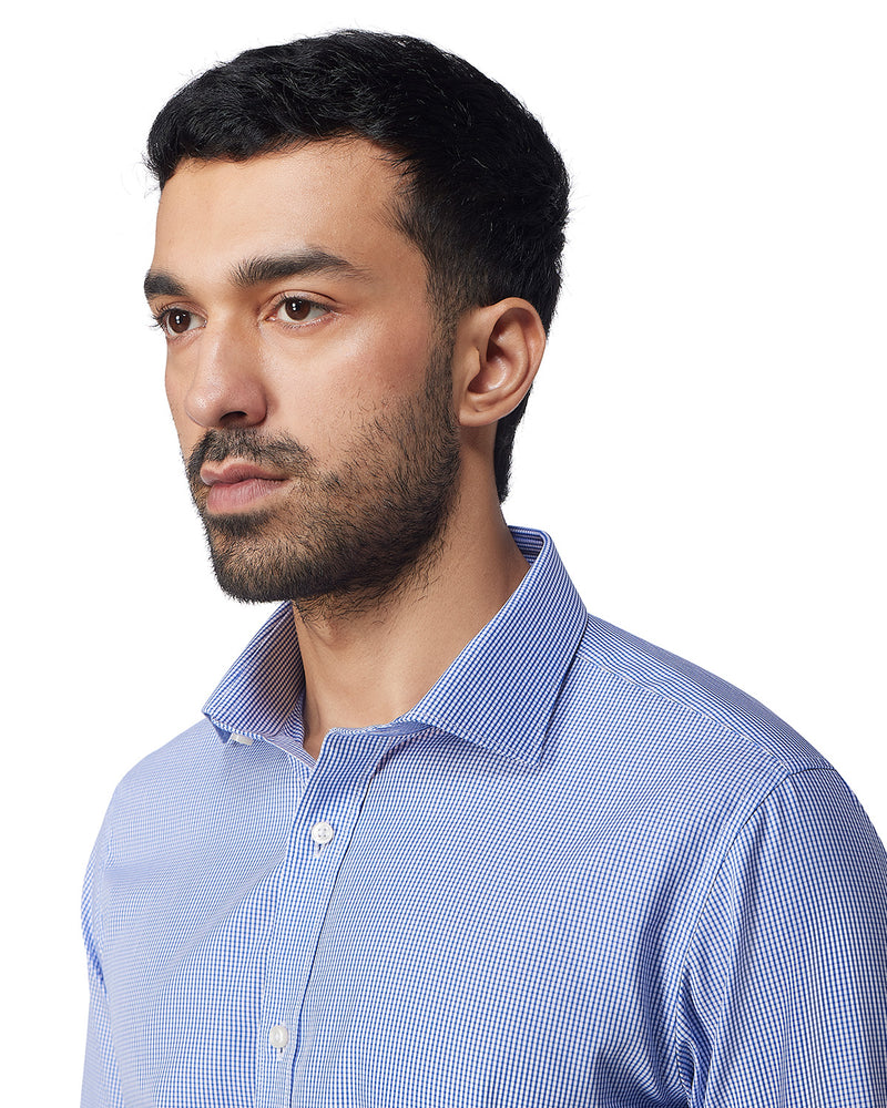 Dark Blue Cotton Checked Shirt
