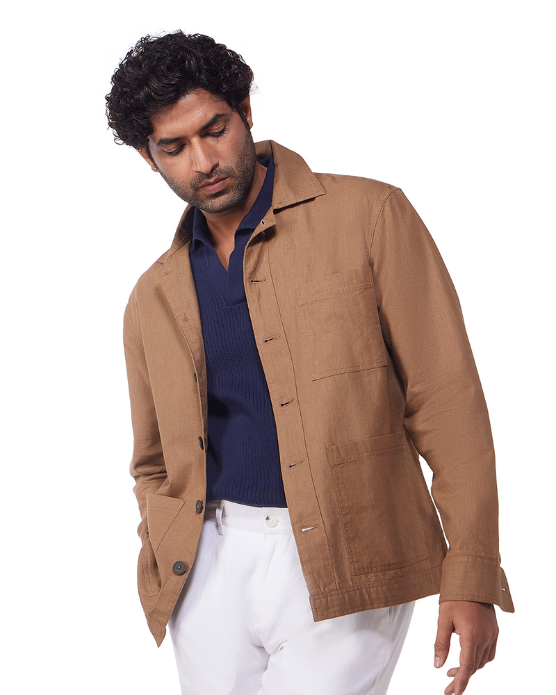 Aven Cotton Linen Shacket - Light Khaki