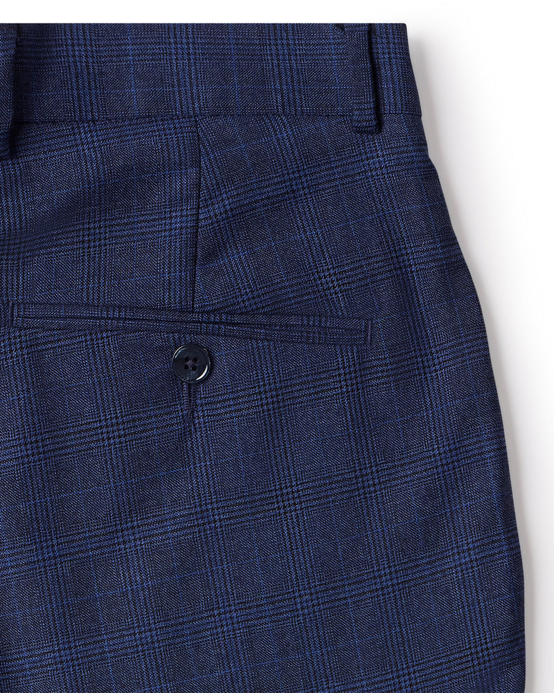 Veritas Merino Wool Glen Plaid Checked Dress Pants - Blue