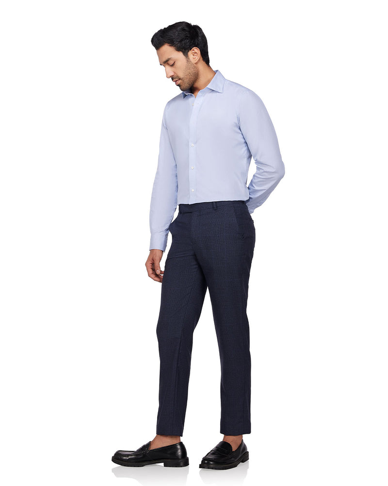 Veritas Merino Wool Checked Dress Pants - Blue