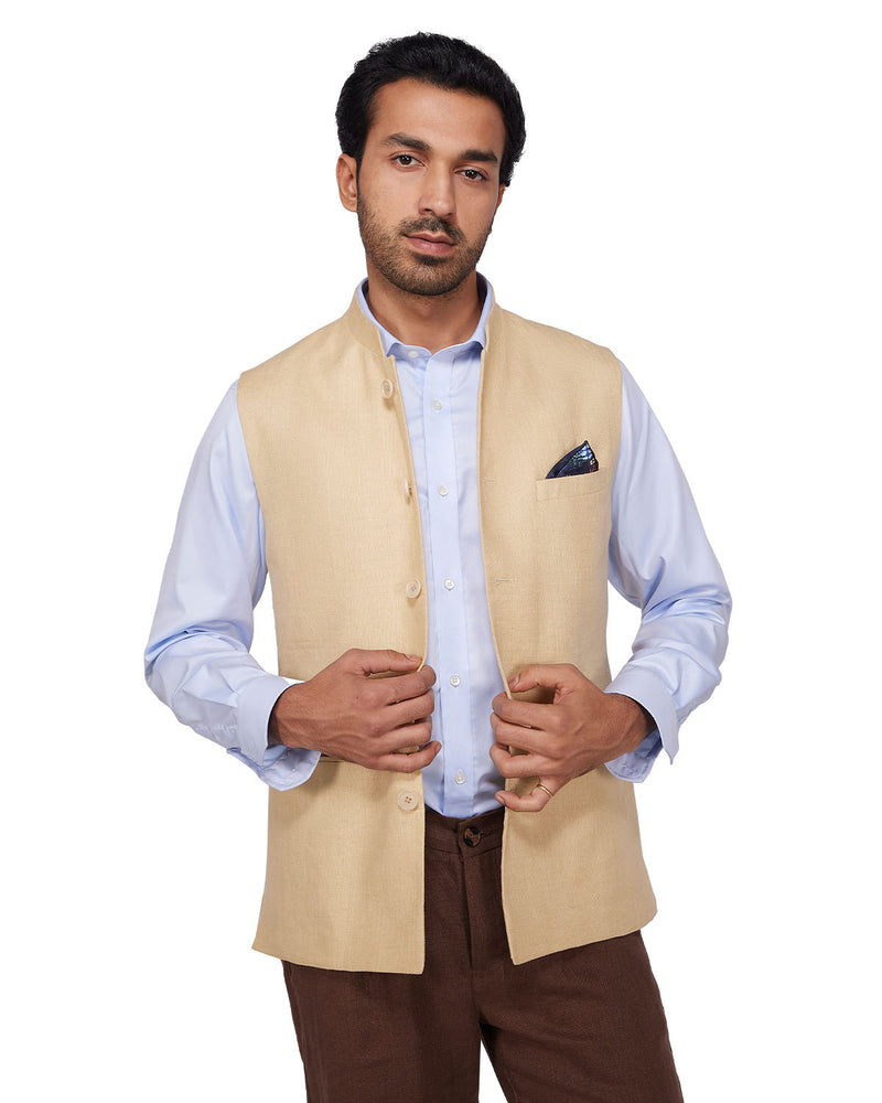Sandstone Linen Nehru Jacket - Beige