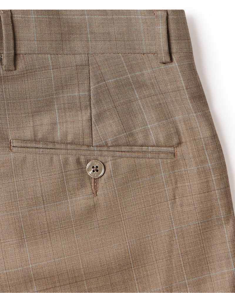 Veritas Merino Wool Checked Dress Pants - Beige