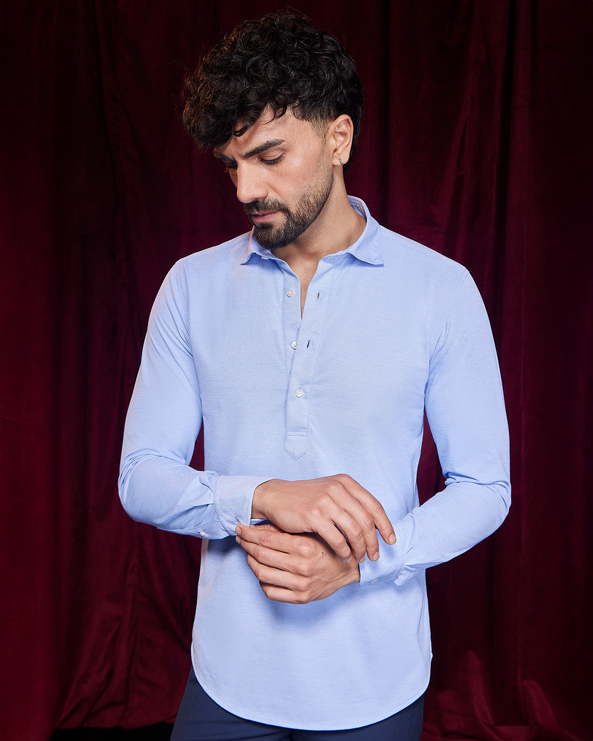 BSC x ALB | Monte Carlo Popover Stretch Knit Shirt - Light Blue