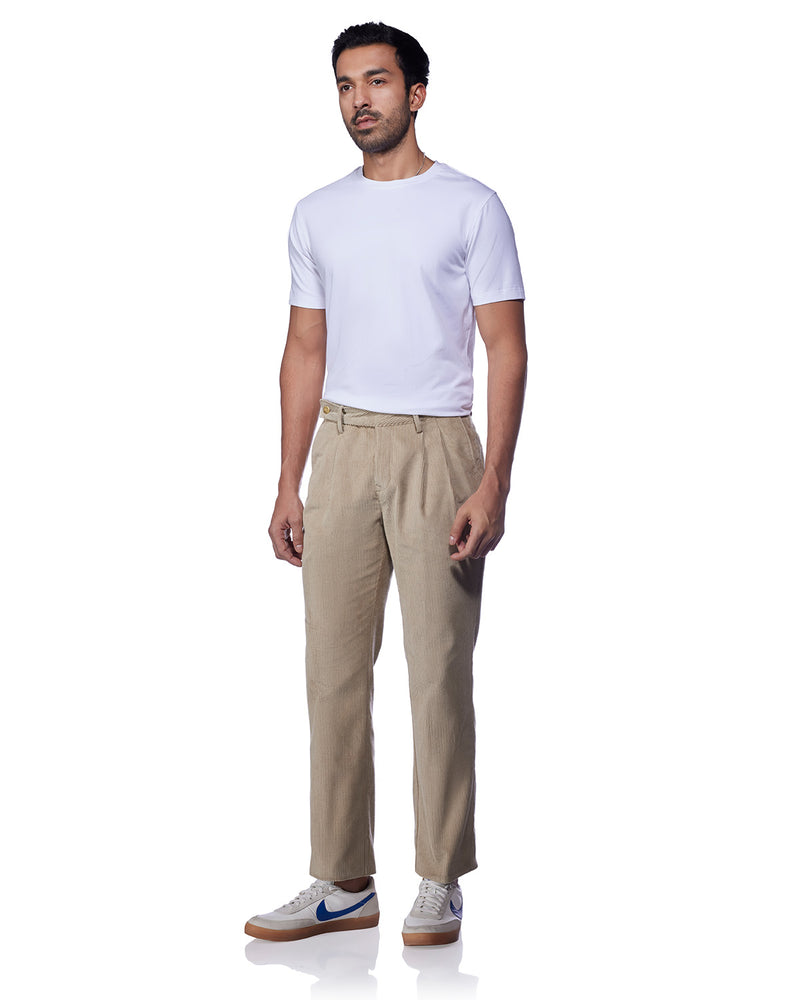Sierra Corduroy Pleated Chinos  - Beige