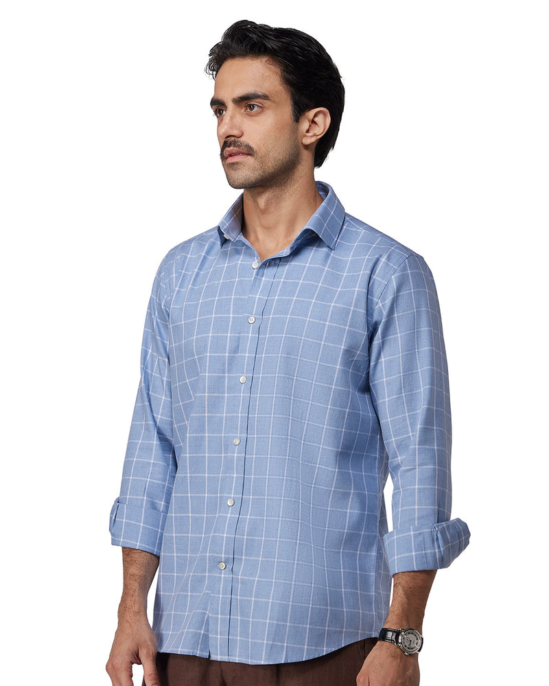 Blue & White Twill Checked Shirt