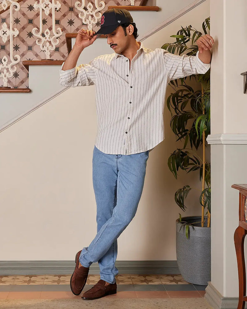 Black & Ecru Striped Shirt