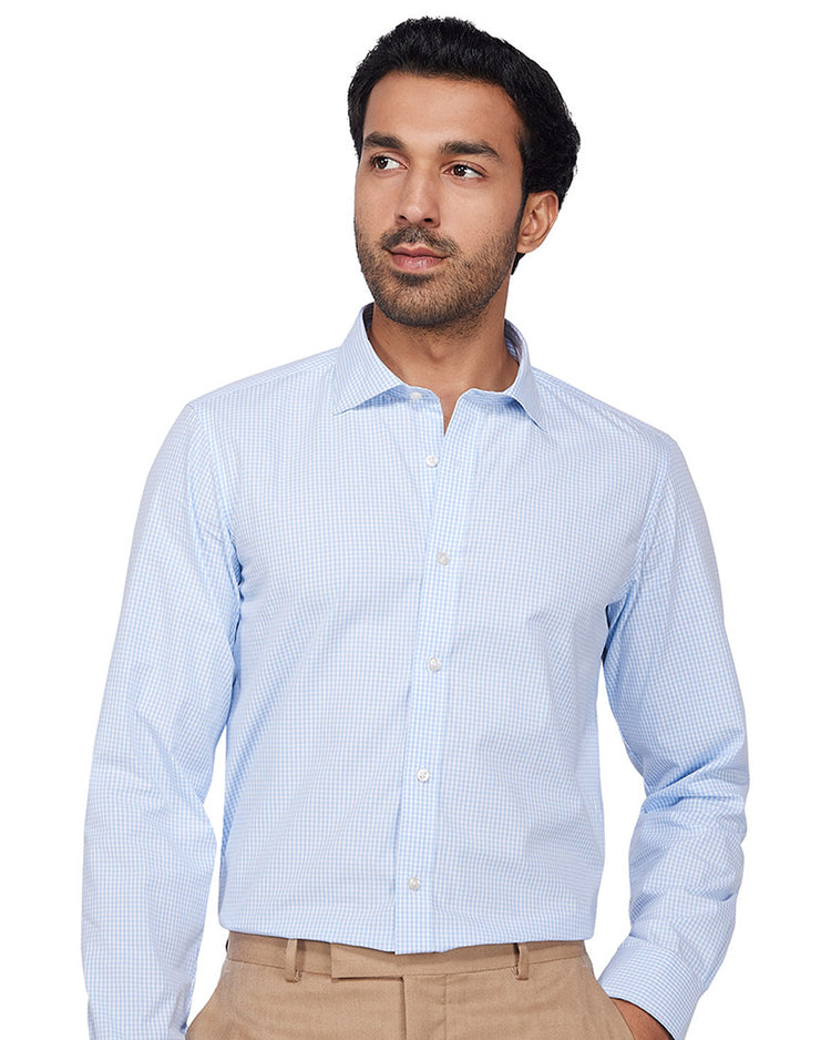 Light Blue Cotton Checked Shirt