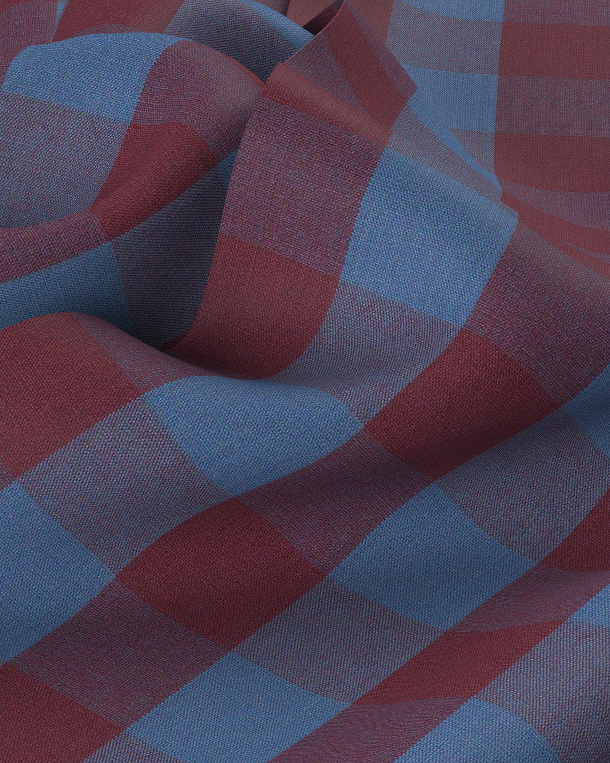 Cotton Checked Shirt - Maroon & Blue