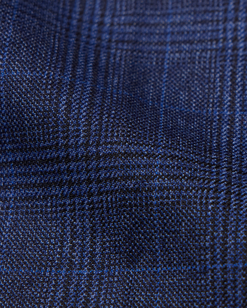 Veritas Merino Wool Glen Plaid Checked Dress Pants - Blue