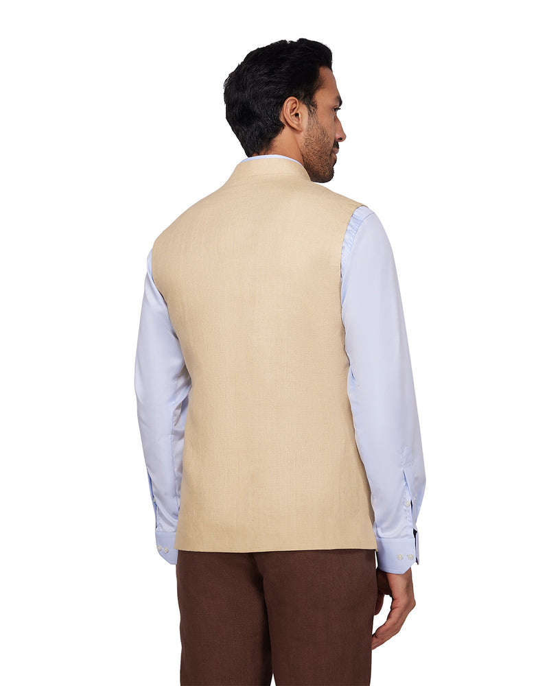 Sandstone Linen Nehru Jacket - Beige