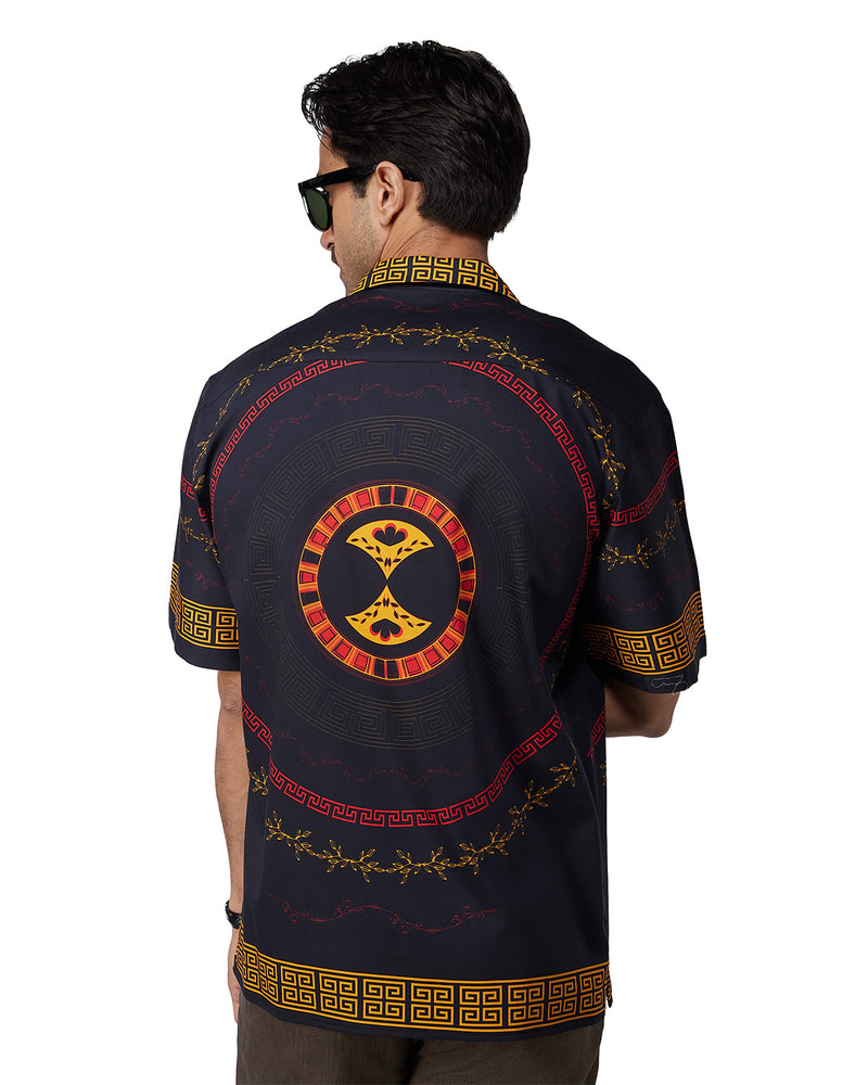 Black & Ochre Half-Sleeve Printed Shirt