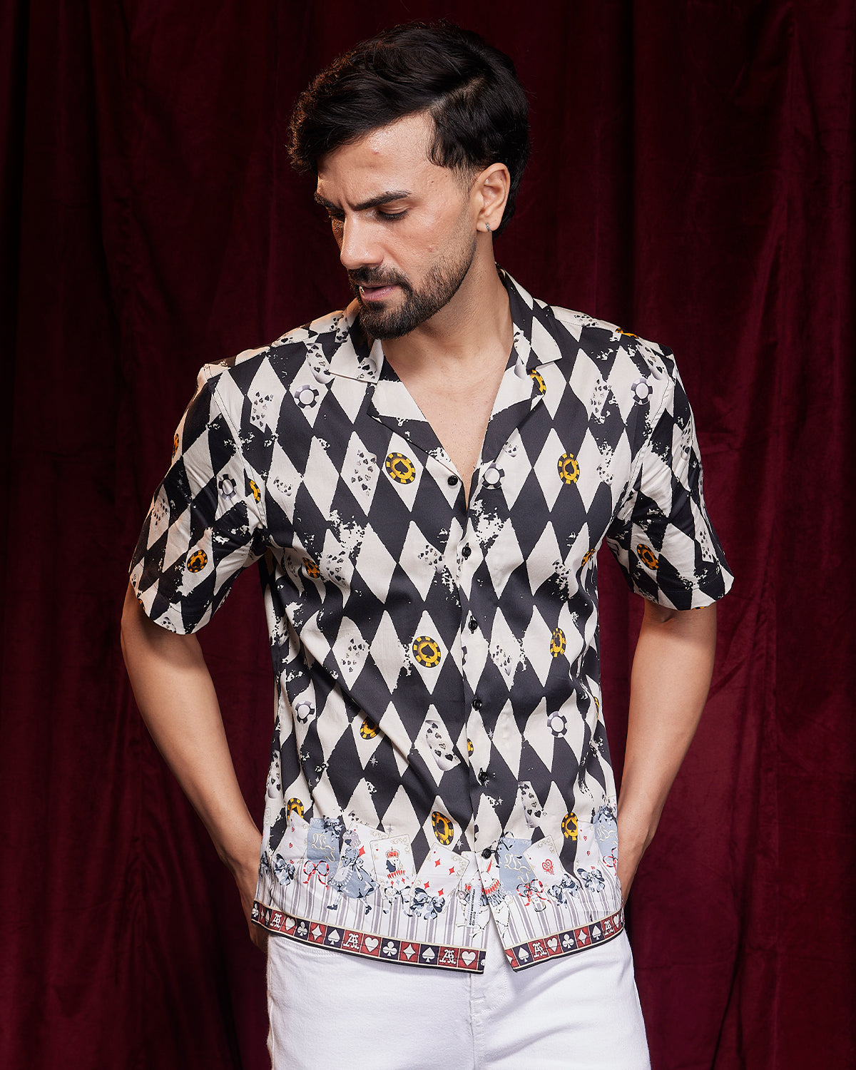 Black & White Casino Printed Shirt