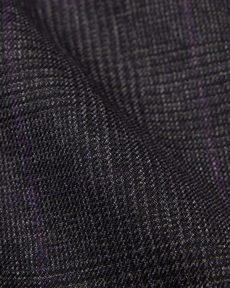 Veritas Merino Wool Glen Plaid Checked Dress Pants - Dark Grey