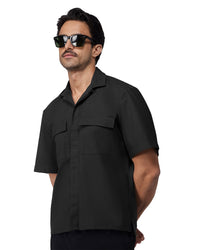 Black Half-Sleeve Vintage Washed Denim Shirt