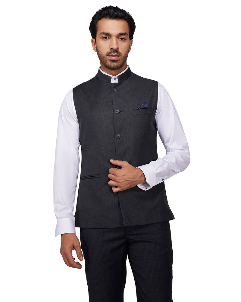 Cresta Blended Wool Nehru Jacket - Dark Grey