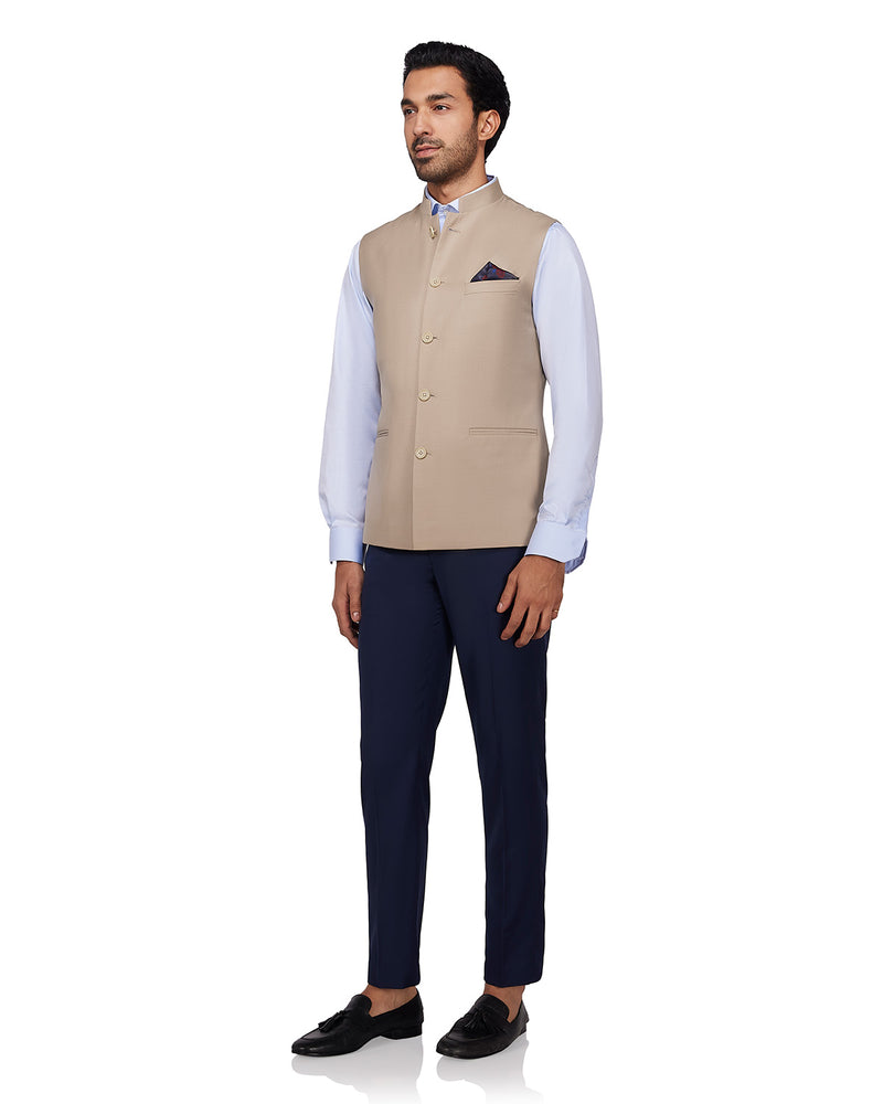 Cresta Blended Wool Nehru Jacket - Beige
