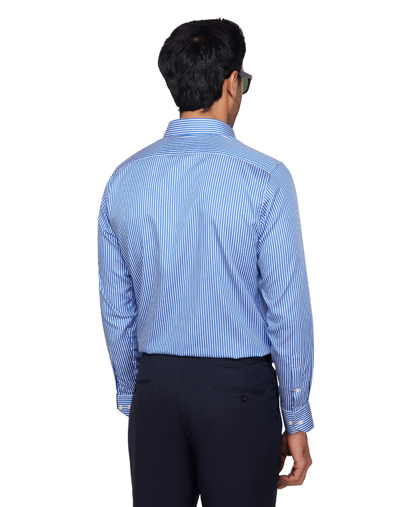Dark Blue Satin Striped Shirt