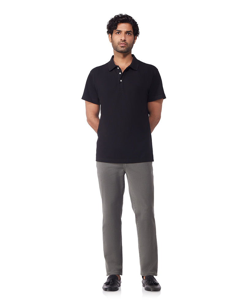 Signature Button Polo T-Shirt - Black