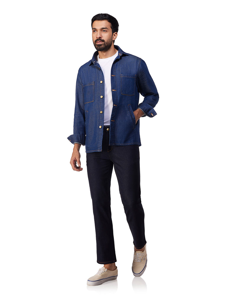 Twill Craft Denim Shacket - Dark Blue
