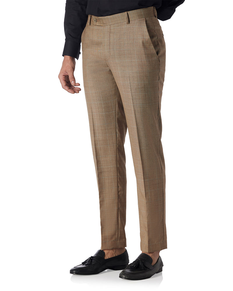 Veritas Merino Wool Checked Dress Pants - Beige