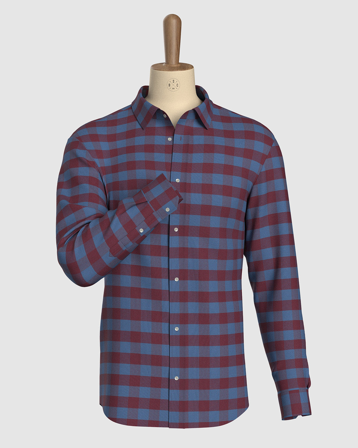 Cotton Checked Shirt - Maroon & Blue