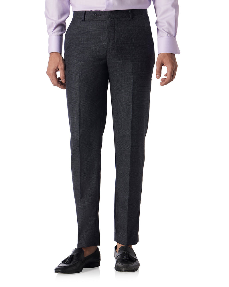 Veritas Merino Wool Glen Plaid Checked Dress Pants Dark Grey