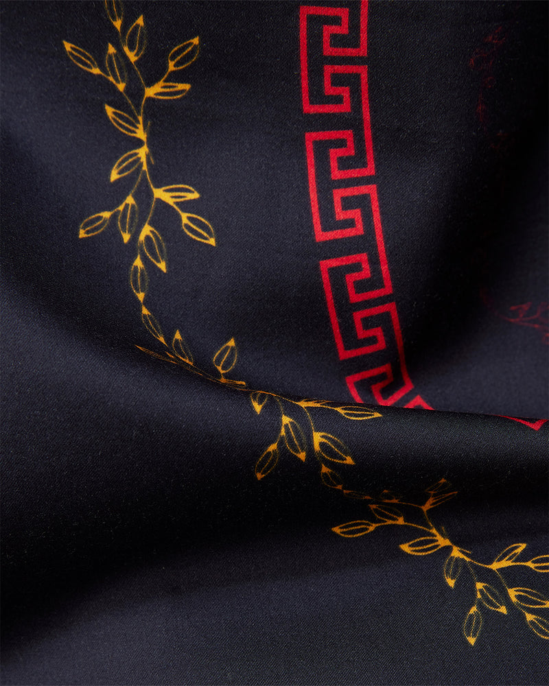 Black & Ochre Half-Sleeve Printed Shirt