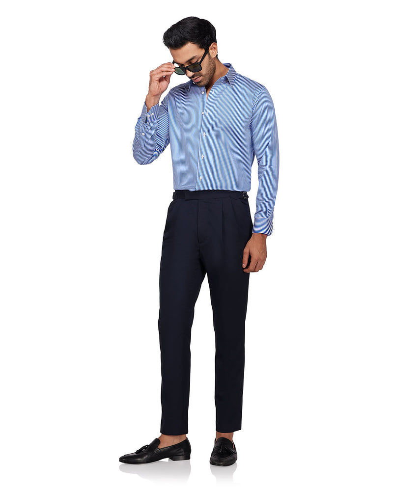 Dark Blue Satin Striped Shirt