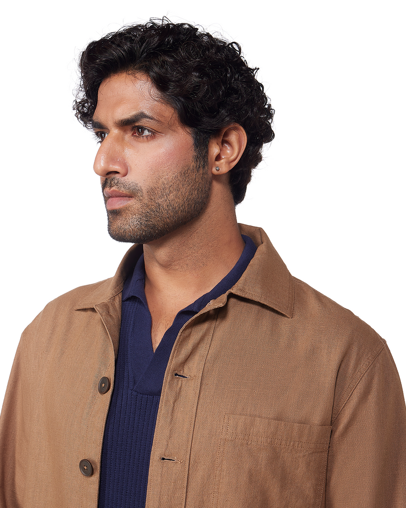 Aven Cotton Linen Shacket - Light Khaki